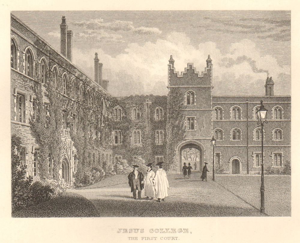 Jesus College - the First Court, Cambridge. LE KEUX 1841 old antique print